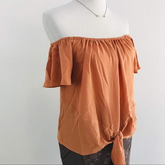 Tops - Dusty Apricot Off-Shoulder Top